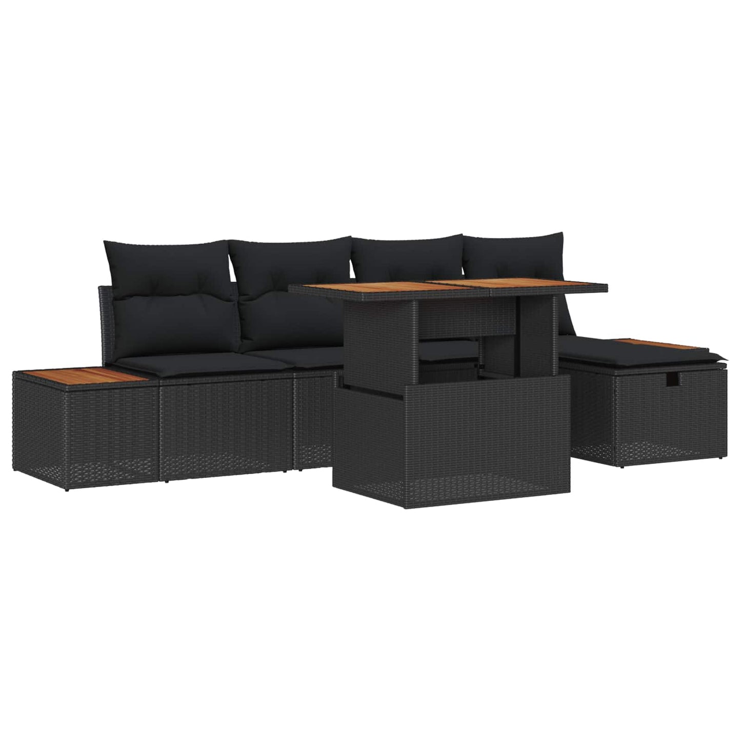 Kerti Kanapé Szett 6 pcs Fekete polirattan