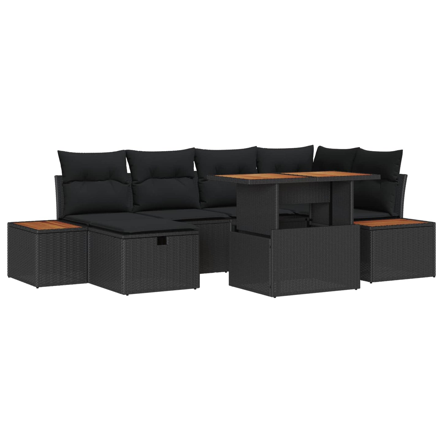 Kerti Kanapé Szett 7 pcs Fekete polirattan