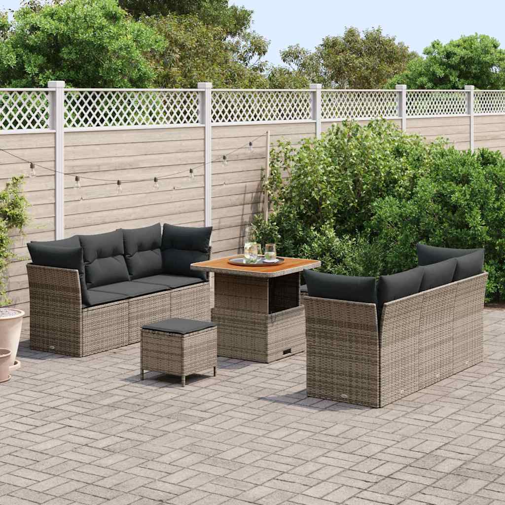 Kerti Kanapé Szett 9 pcs Szürke polirattan