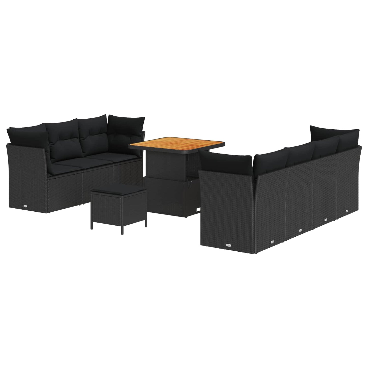 Kerti Kanapé Szett 10 pcs Fekete polirattan