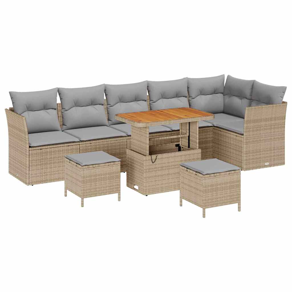Kerti Kanapé Szett 8 pcs Bézs polirattan