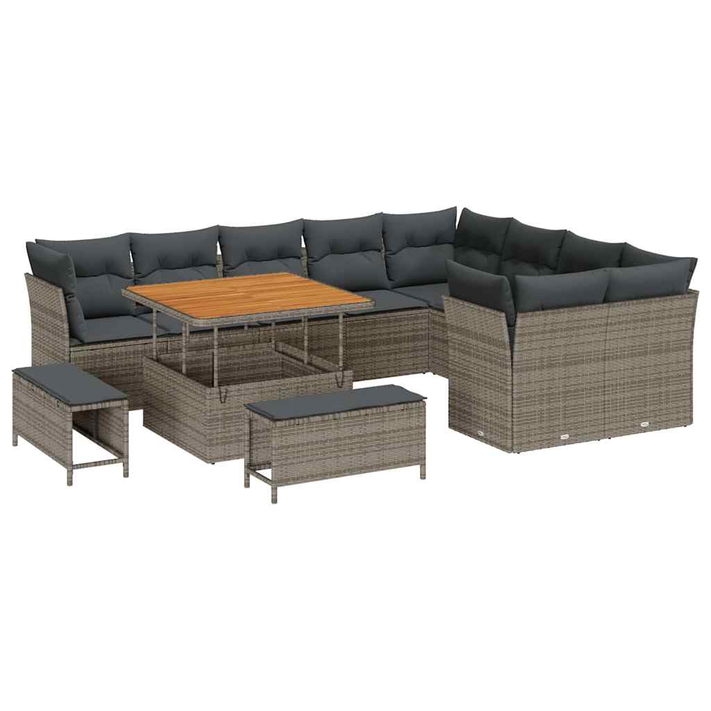 Kerti Kanapé Szett 12 pcs Szürke polirattan
