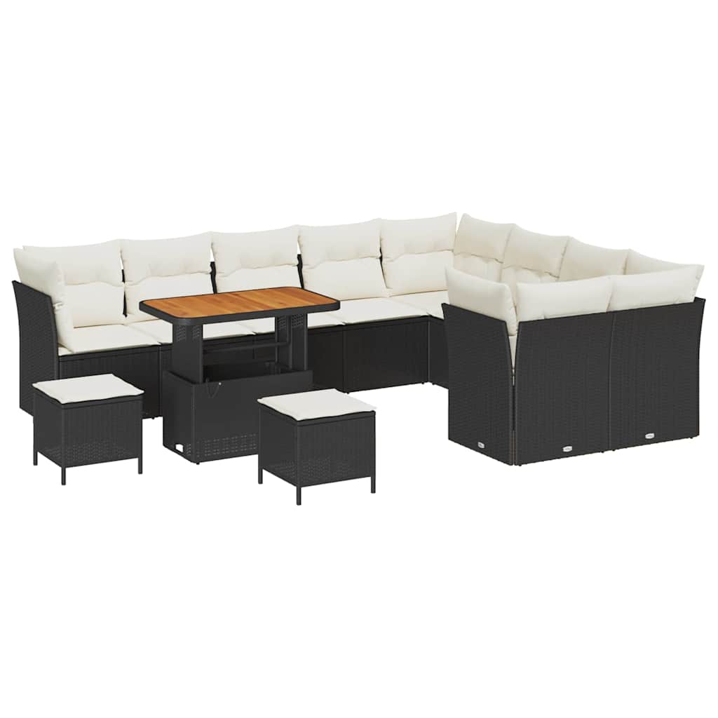 Kerti Kanapé Szett 12 pcs Fekete polirattan