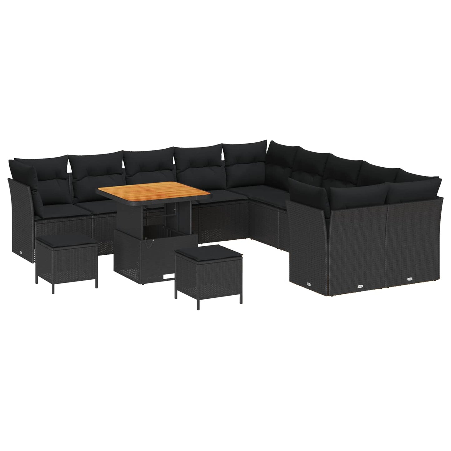 Kerti Kanapé Szett 13 pcs Fekete polirattan