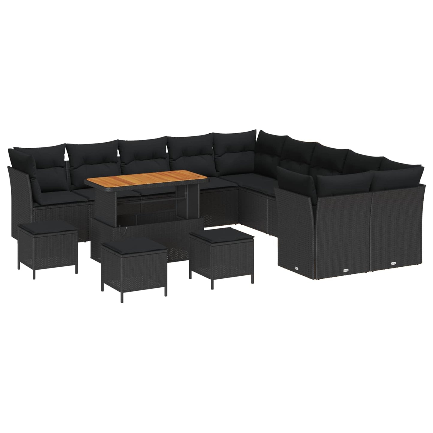 Kerti Kanapé Szett 14 pcs Fekete polirattan