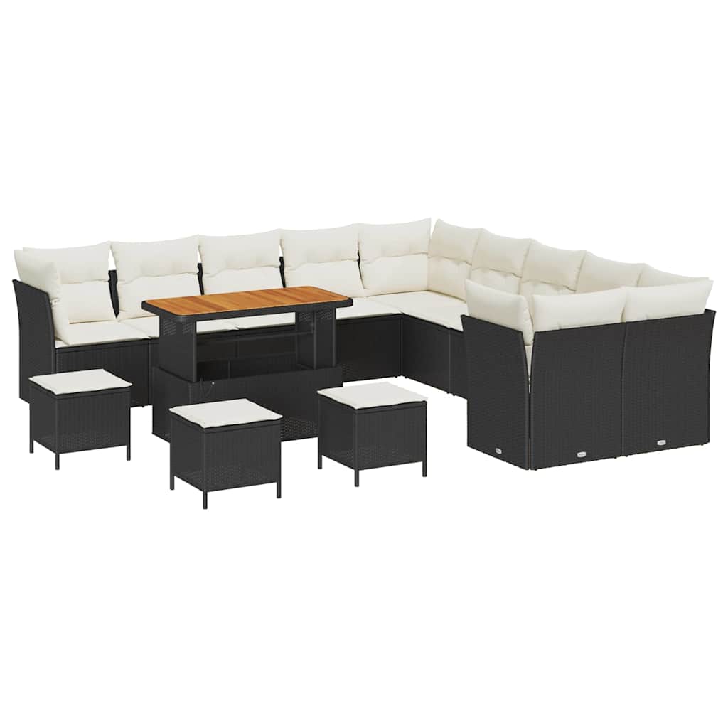 Kerti Kanapé Szett 14 pcs Fekete polirattan