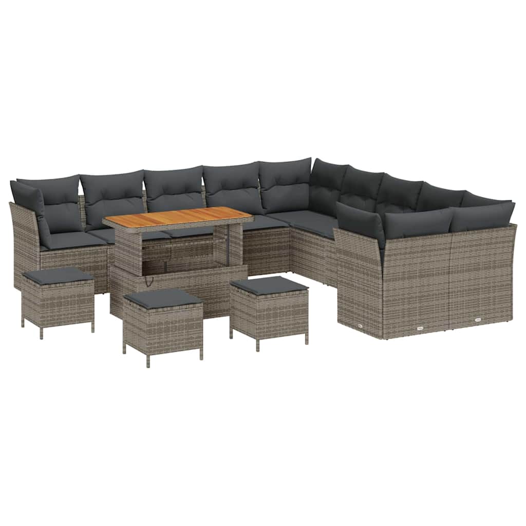 Kerti Kanapé Szett 14 pcs Szürke polirattan