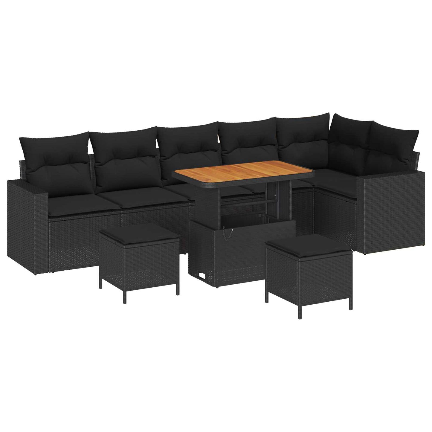 Kerti Kanapé Szett 9 pcs Fekete polirattan