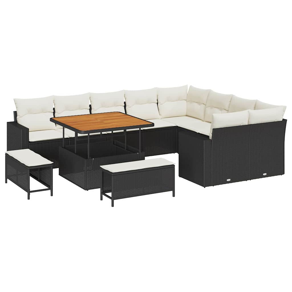 Kerti Kanapé Szett 12 pcs Fekete polirattan