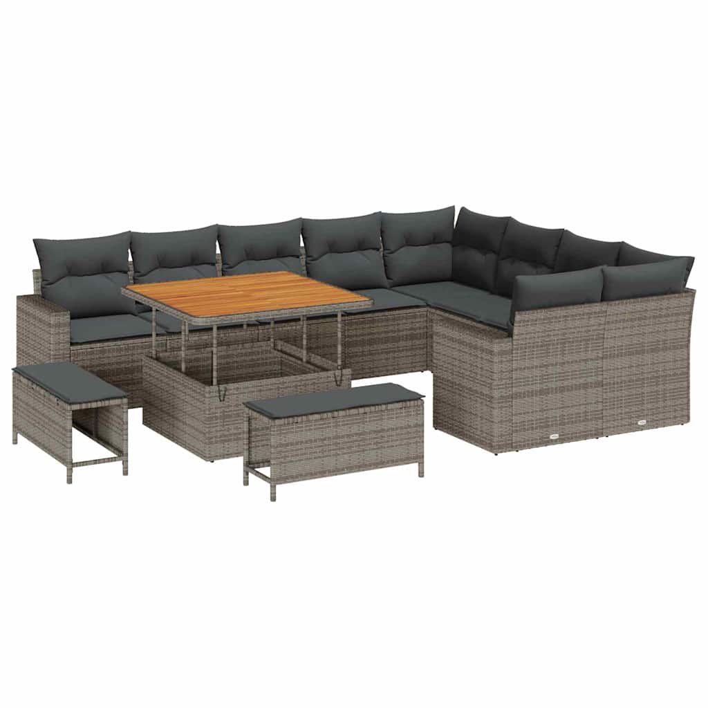 Kerti Kanapé Szett 12 pcs Szürke polirattan