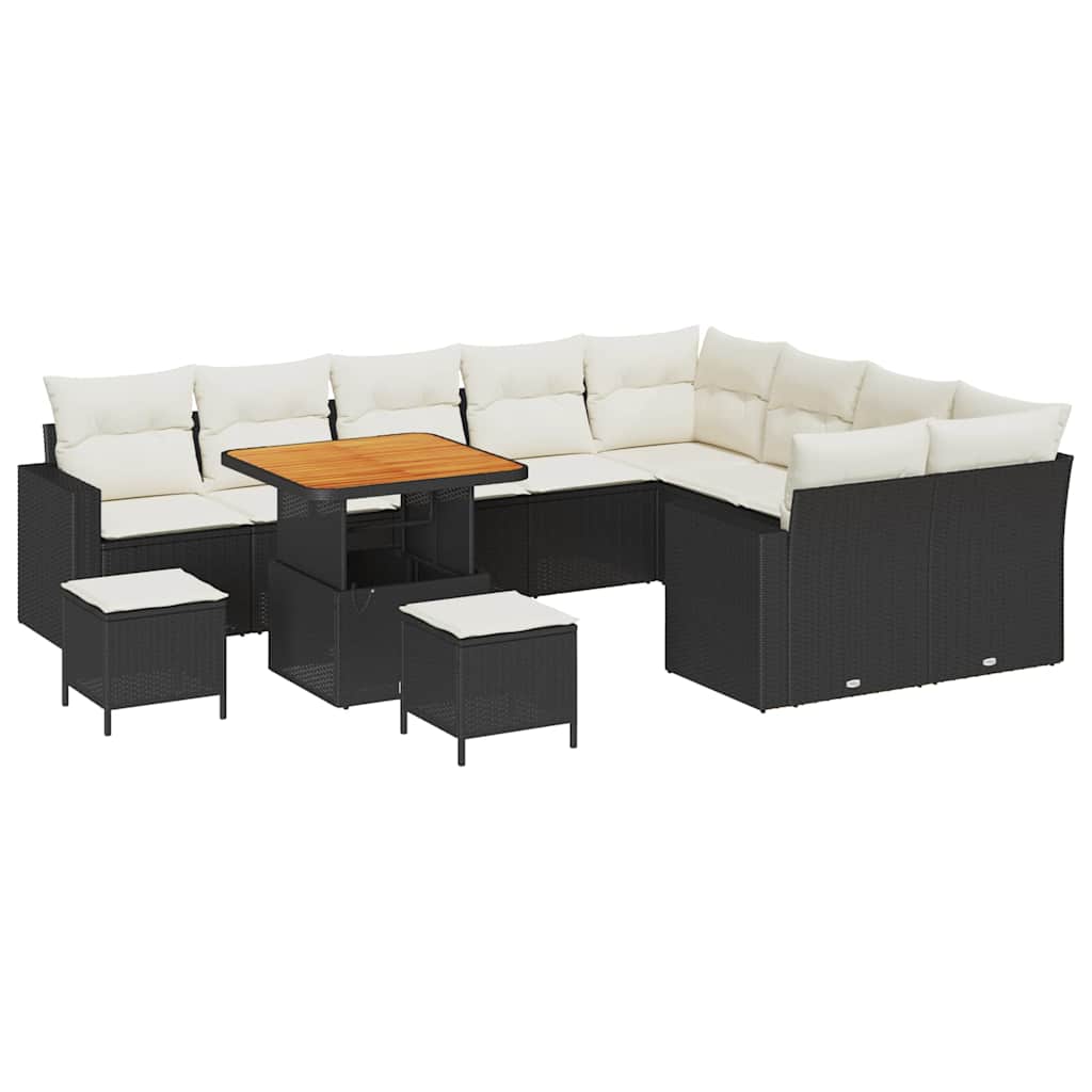 Kerti Kanapé Szett 12 pcs Fekete polirattan