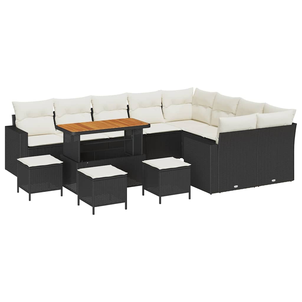 Kerti Kanapé Szett 13 pcs Fekete polirattan