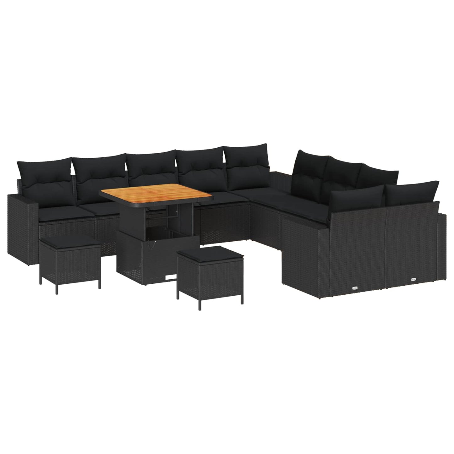 Kerti Kanapé Szett 13 pcs Fekete polirattan
