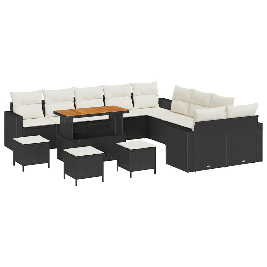 Kerti Kanapé Szett 14 pcs Fekete polirattan