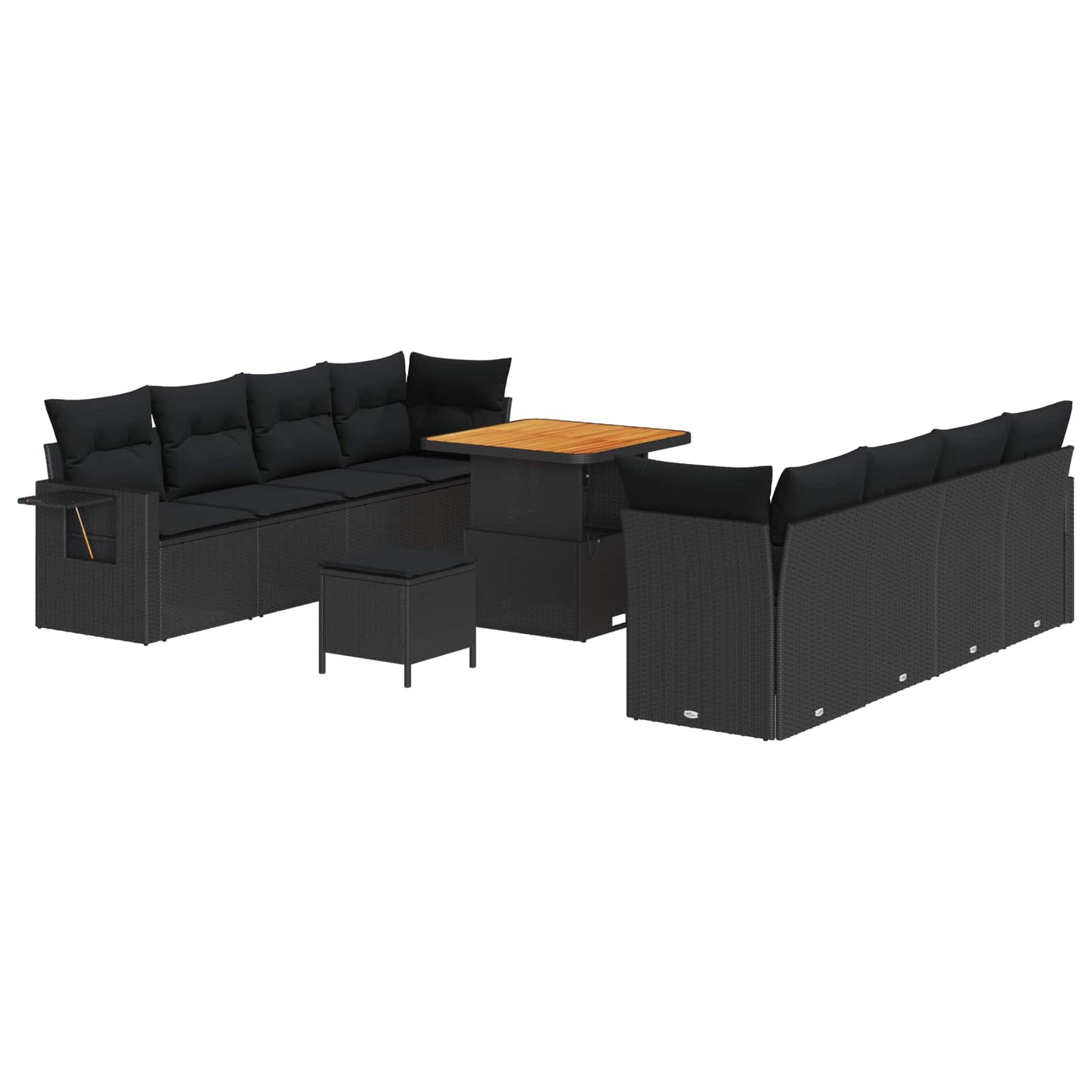 Kerti Kanapé Szett tárolóval 11 pcs Fekete Poli rattan