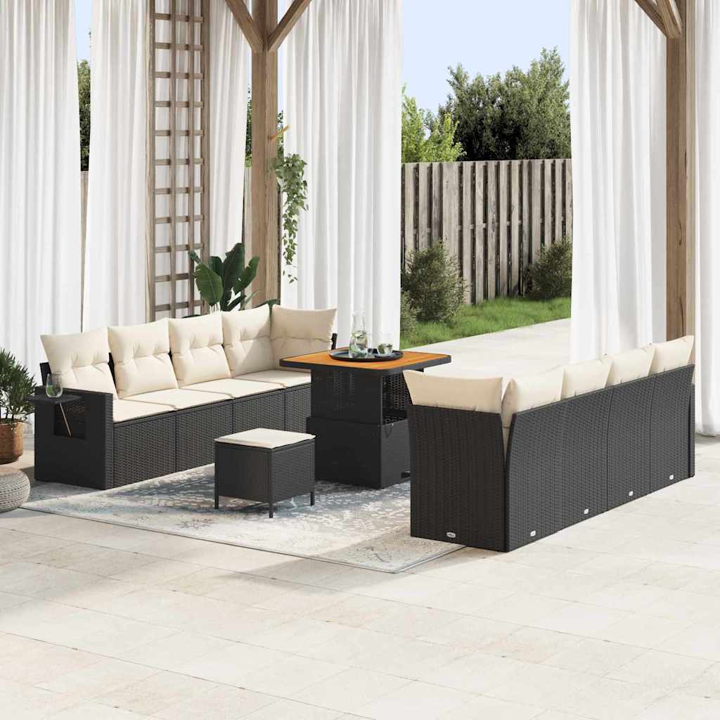 Kerti Kanapé Szett tárolóval 11 pcs Fekete Poli rattan