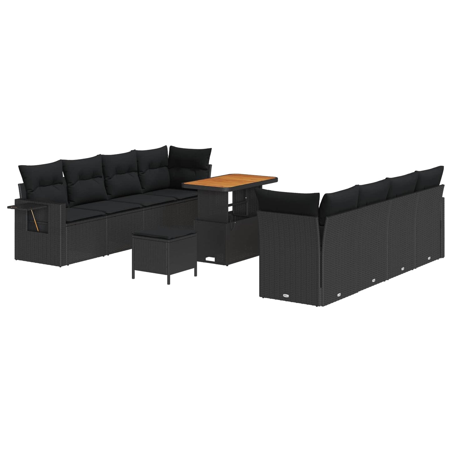 Kerti Kanapé Szett párnával 11 pcs Fekete Poli rattan