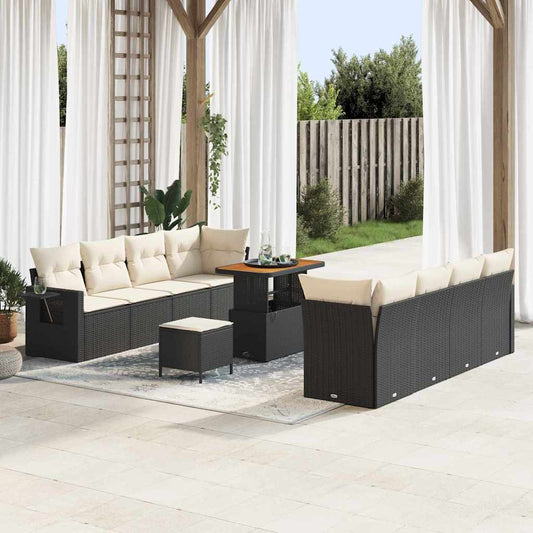 Kerti Kanapé Szett párnával 11 pcs Fekete Poli rattan