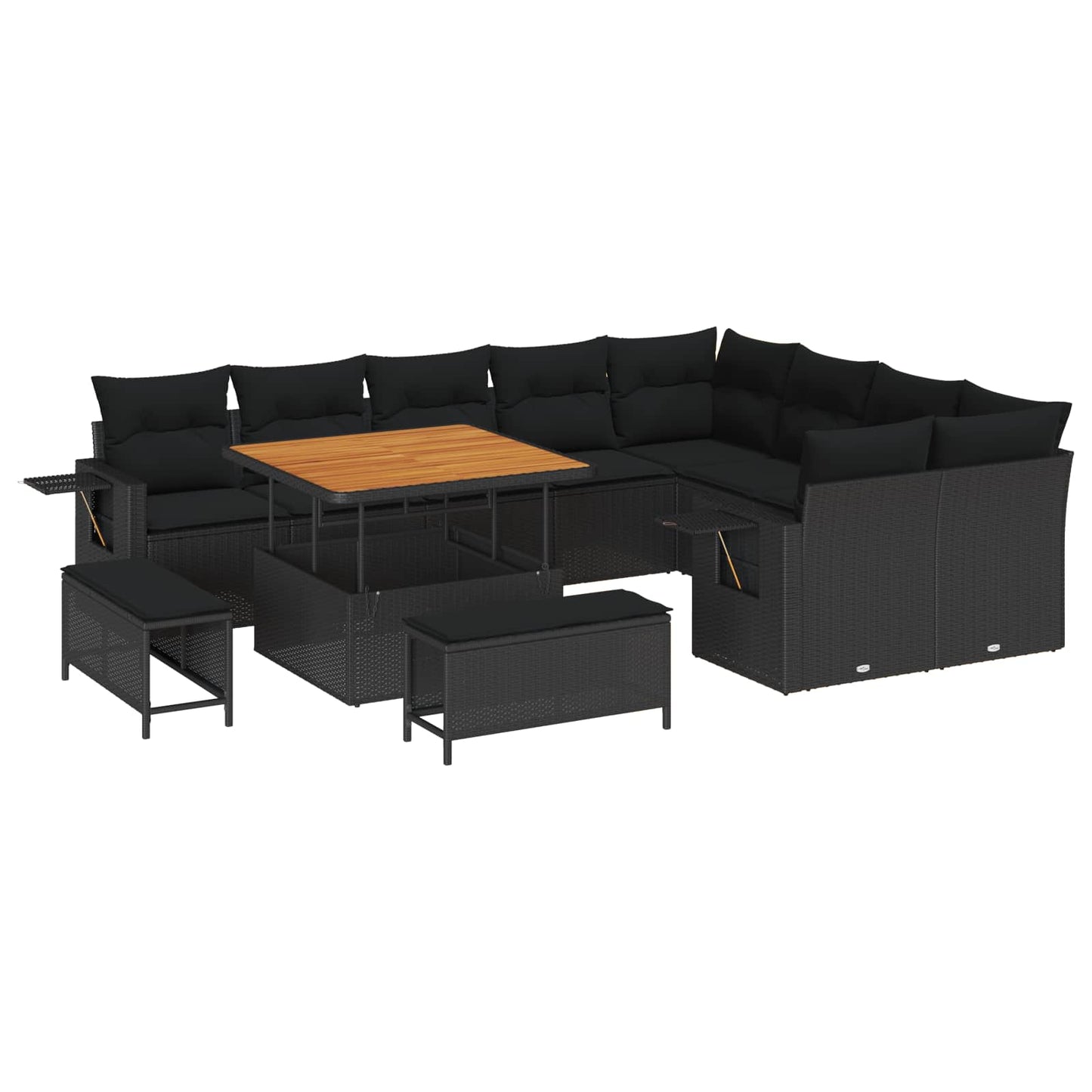 Kerti Kanapé Szett 12 pcs Fekete polirattan