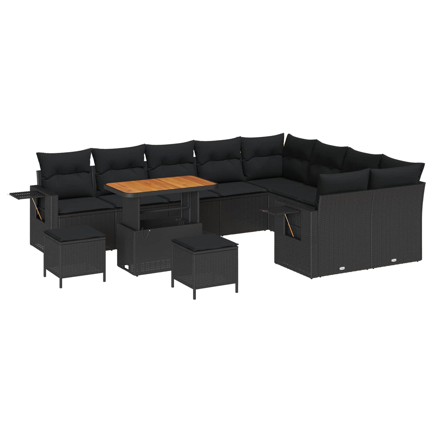 Kerti Kanapé Szett 12 pcs Fekete polirattan