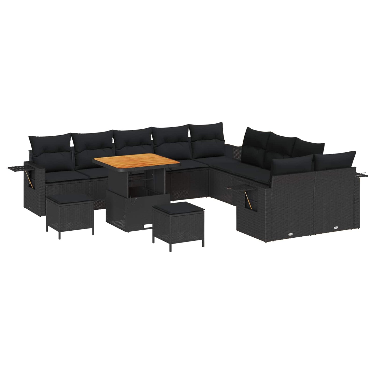 Kerti Kanapé Szett 13 pcs Fekete polirattan