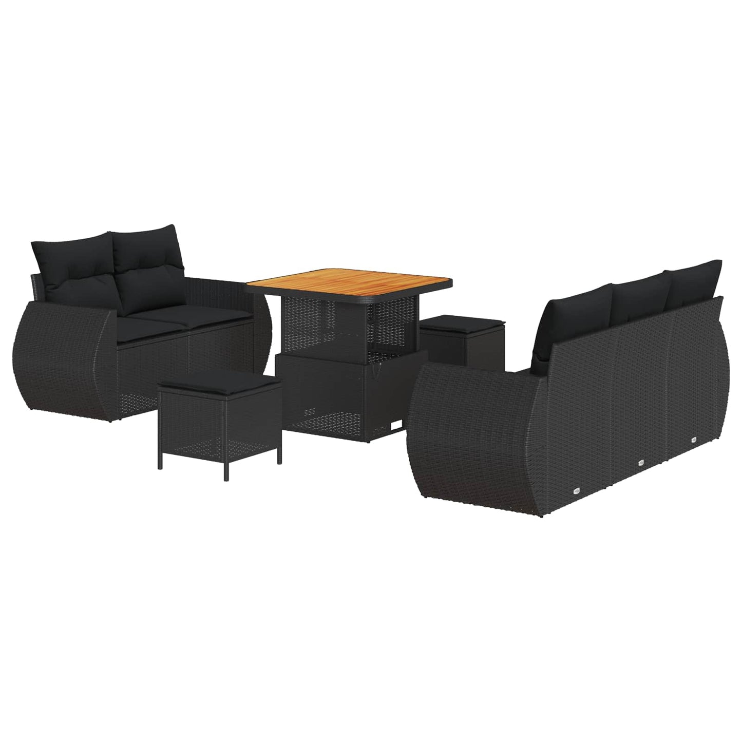 Kerti Kanapé Szett 8 pcs Fekete polirattan