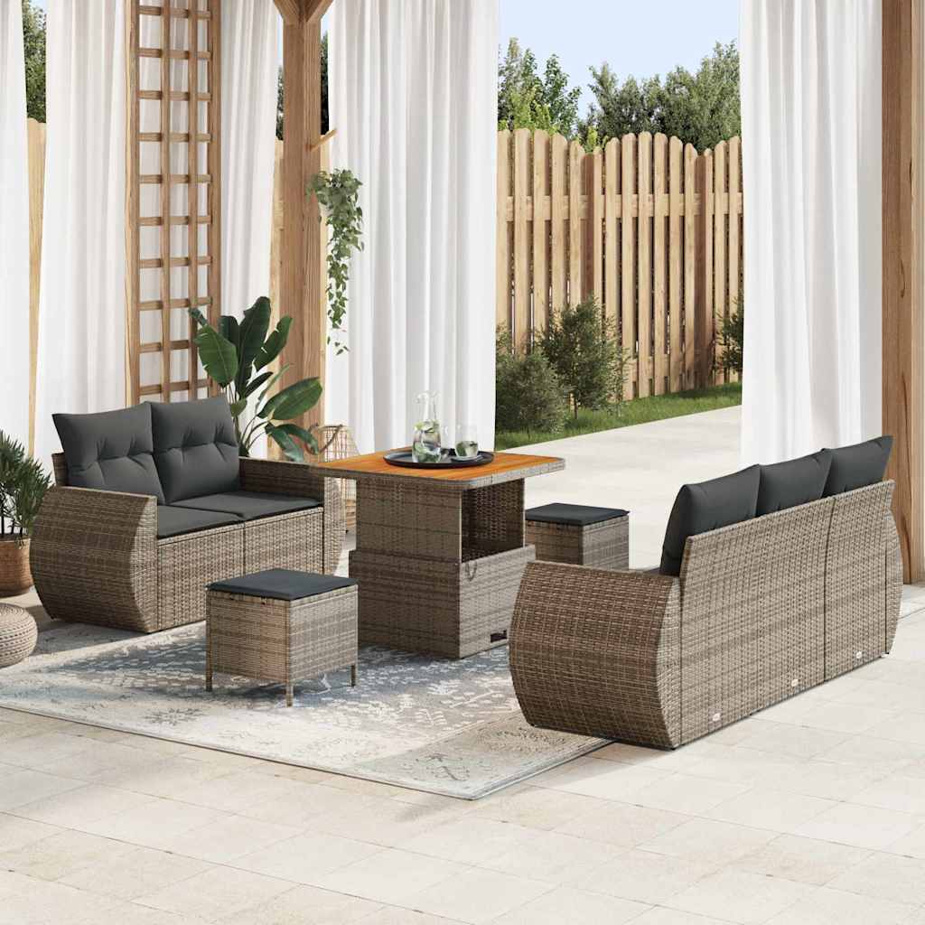 Kerti Kanapé Szett 8 pcs Szürke polirattan