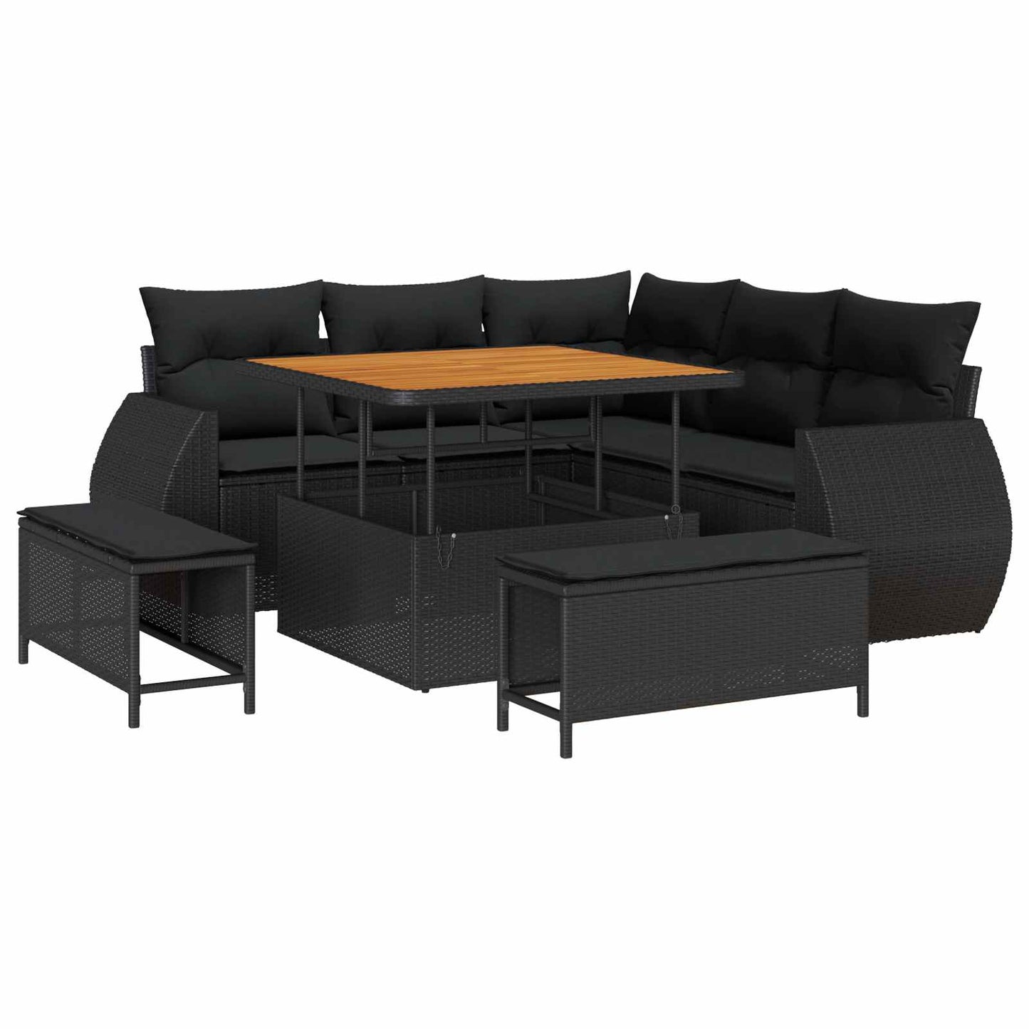 Kerti Kanapé Szett 8 pcs Fekete polirattan