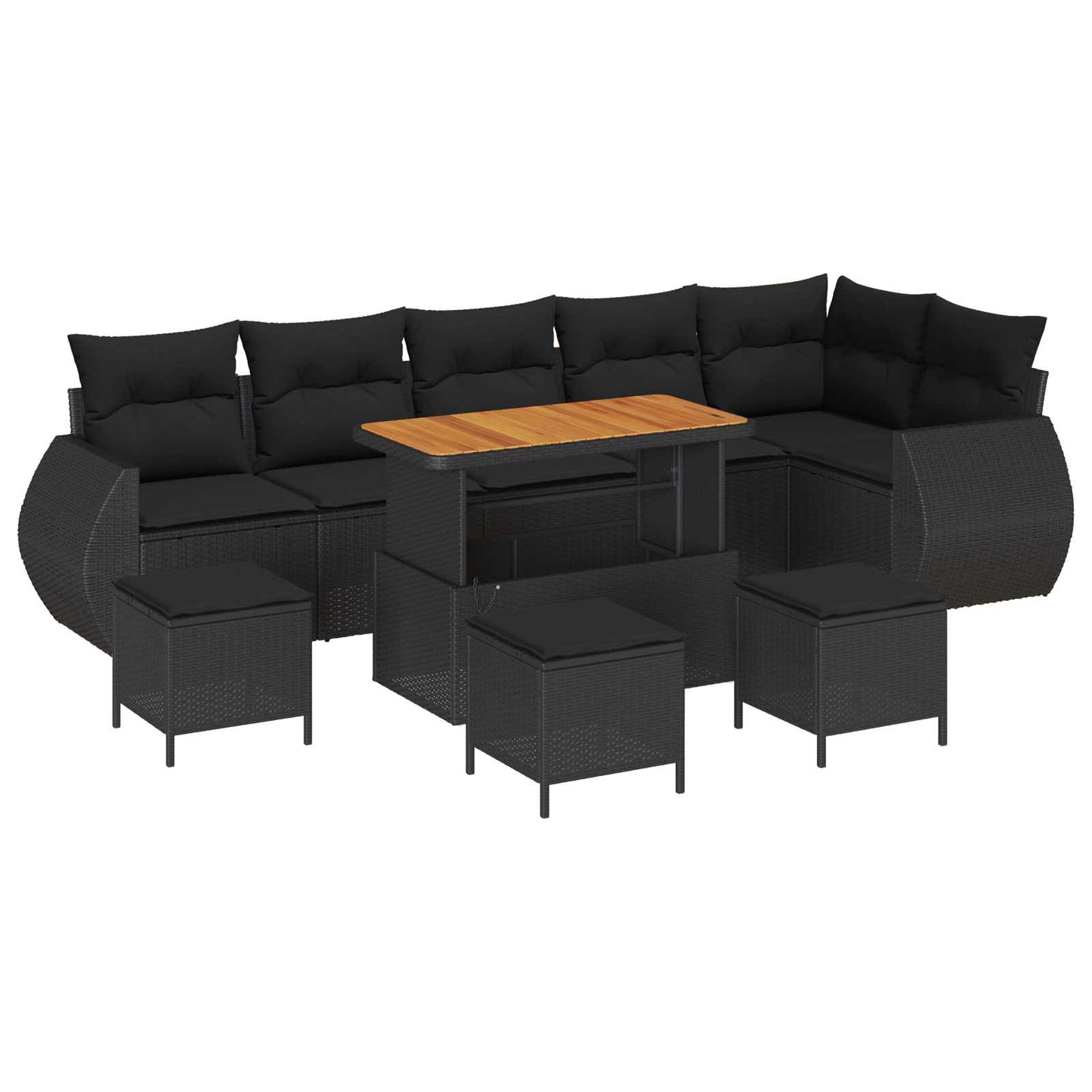 Kerti Kanapé Szett 10 pcs Fekete polirattan