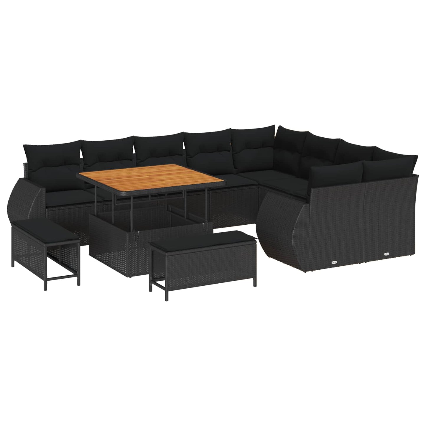 Kerti Kanapé Szett 12 pcs Fekete polirattan