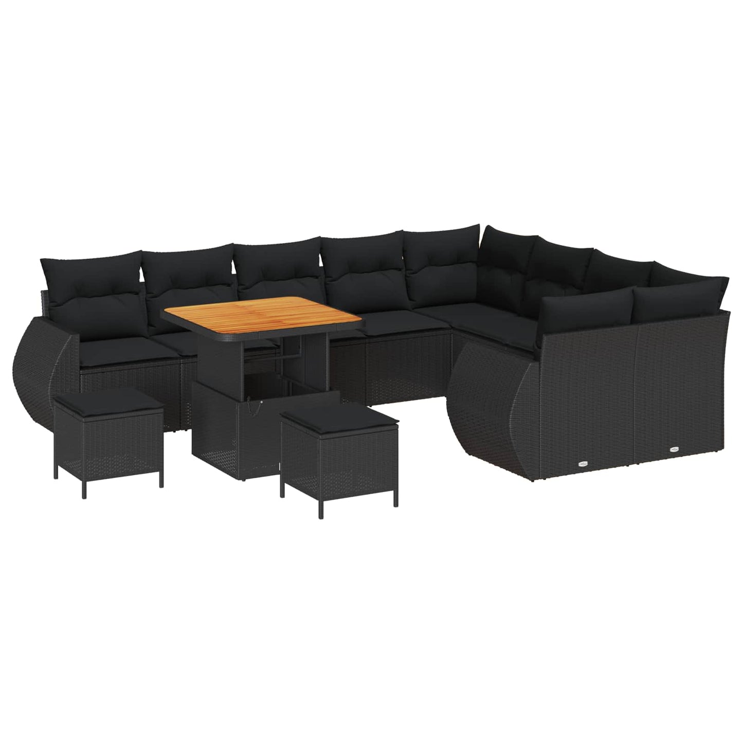 Kerti Kanapé Szett 12 pcs Fekete polirattan