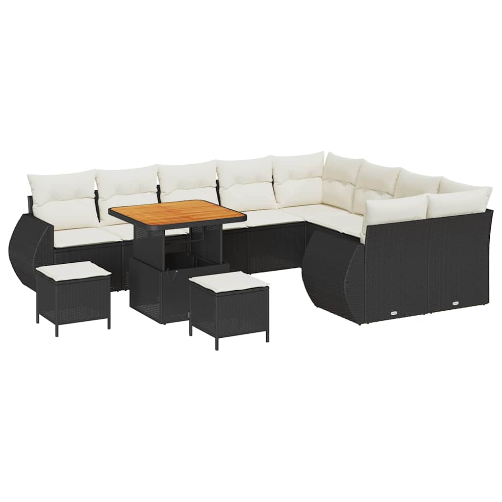 Kerti Kanapé Szett 12 pcs Fekete polirattan