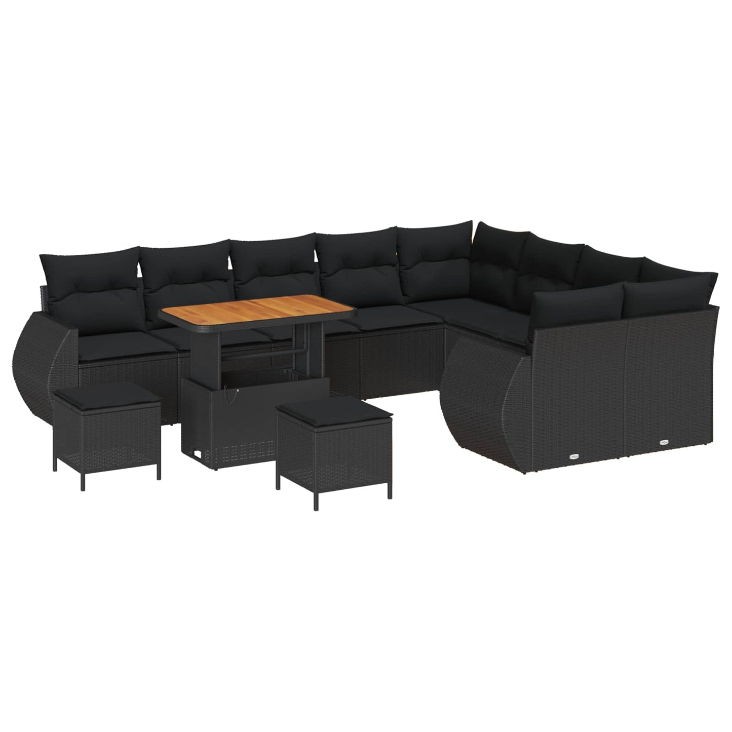 Kerti Kanapé Szett 12 pcs Fekete polirattan