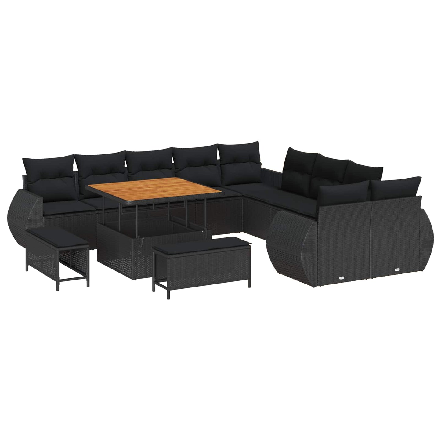 Kerti Kanapé Szett 13 pcs Fekete polirattan