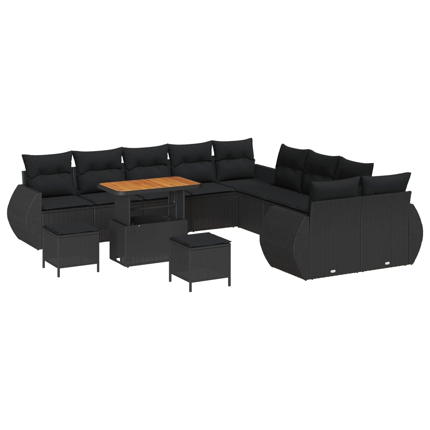 Kerti Kanapé Szett 13 pcs Fekete polirattan