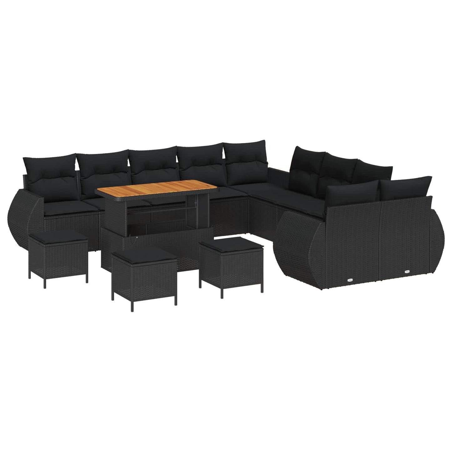 Kerti Kanapé Szett 14 pcs Fekete polirattan