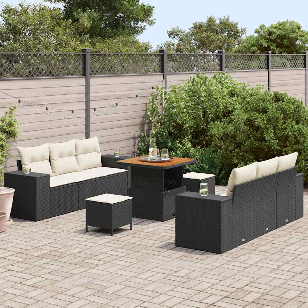 Kerti Kanapé Szett párnával 9 pcs Fekete Poli rattan