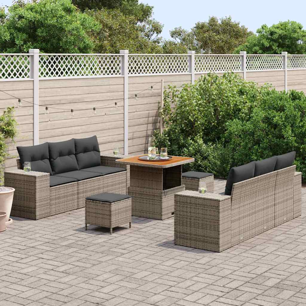 Kerti Kanapé Szett tárolóval 9 pcs Szürke Poli rattan