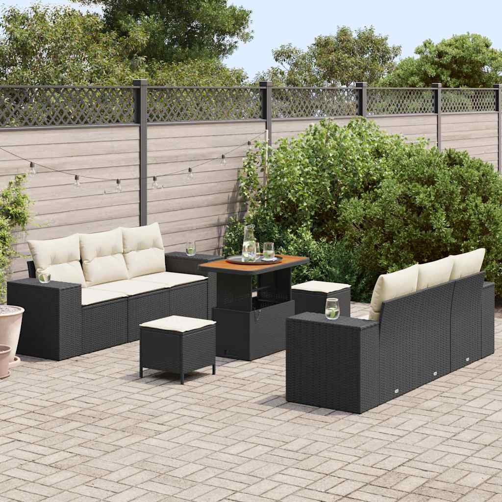 Kerti Kanapé Szett tárolóval 9 pcs Fekete Poli rattan