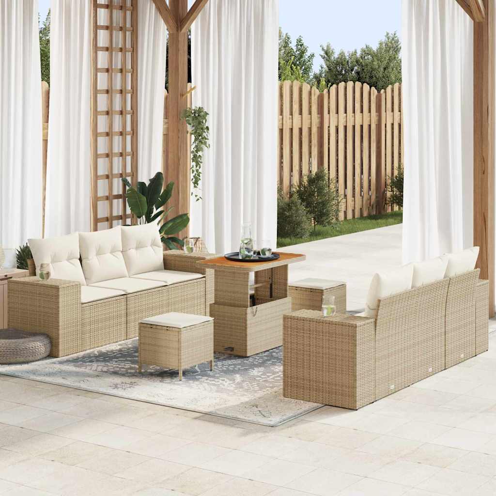 Kerti Kanapé Szett tárolóval 9 pcs Bézs Poli rattan