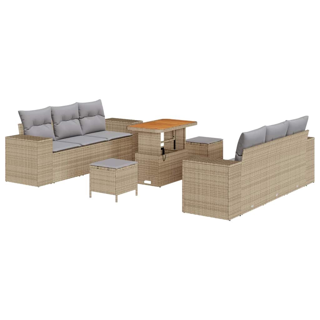 Kerti Kanapé Szett tárolóval 9 pcs Bézs Poli rattan