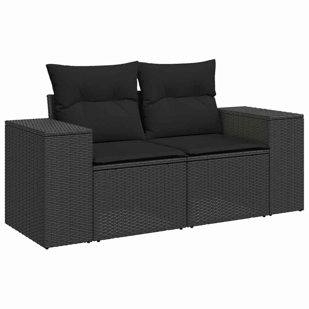 Kerti Kanapé Szett párnával 9 pcs Fekete polirattan