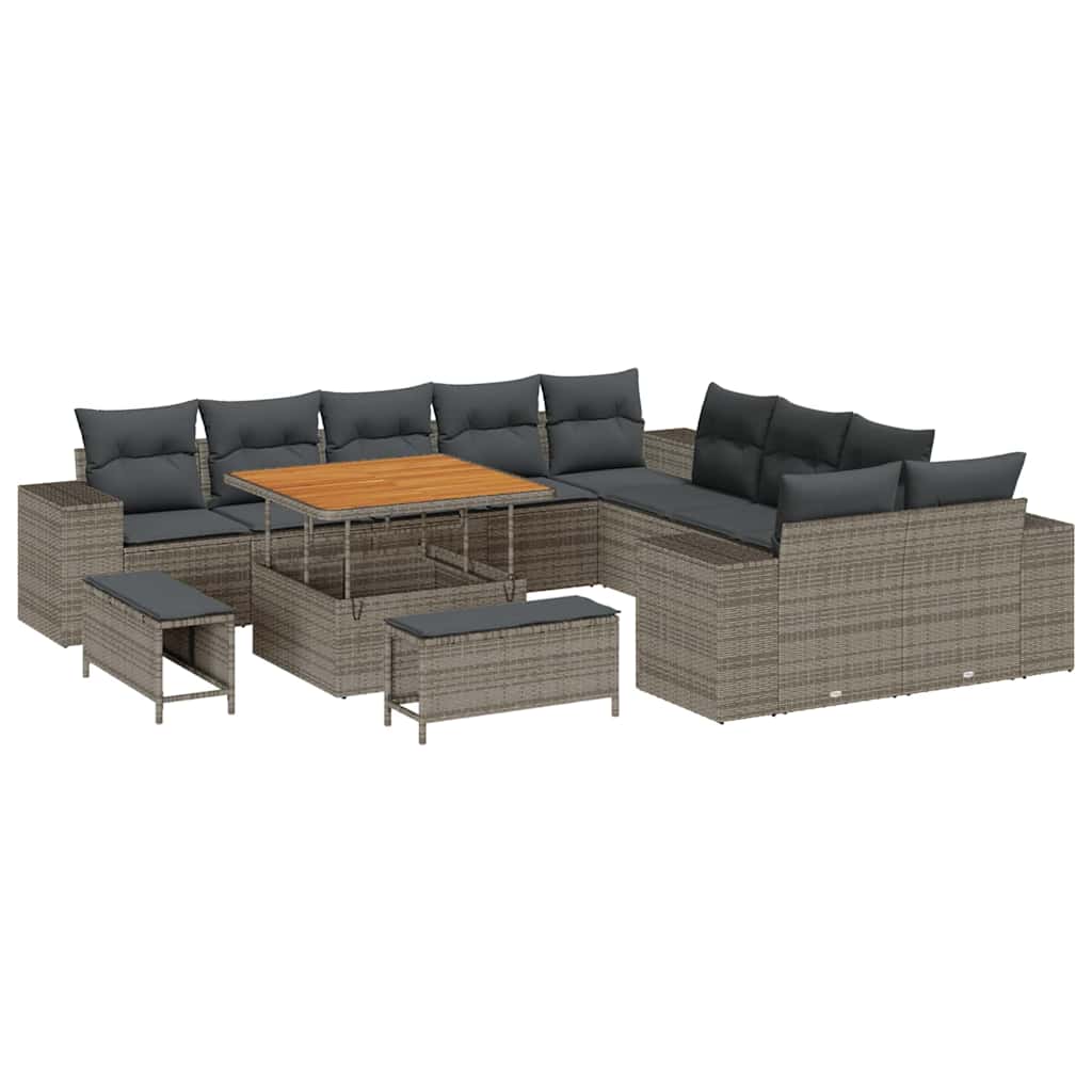 Kerti Kanapé Szett párnával 13 pcs Szürke polirattan
