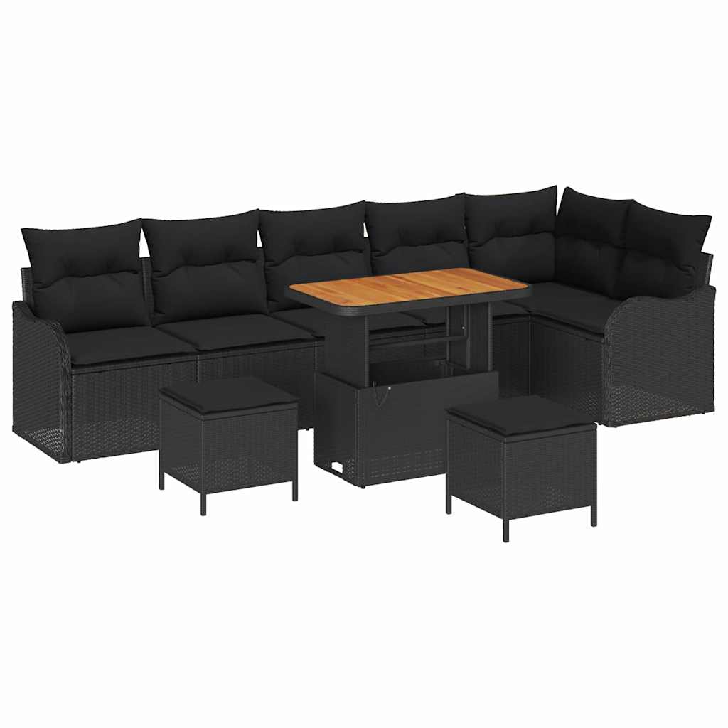 Kerti Kanapé Szett párnával 9 pcs Fekete polirattan