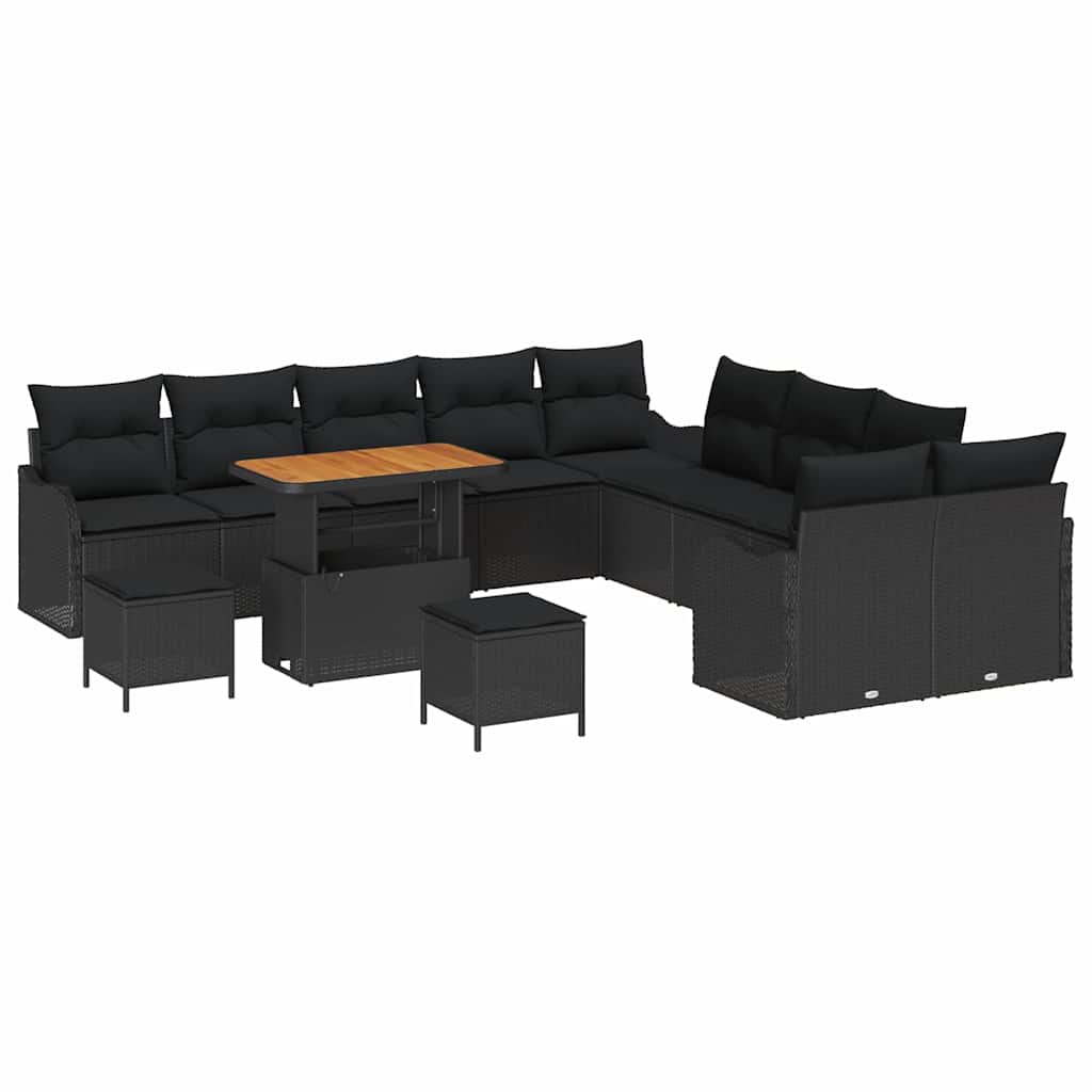 Kerti Kanapé Szett 13 pcs Fekete polirattan