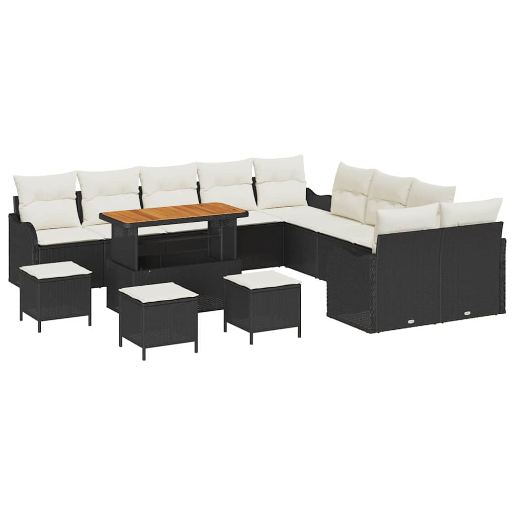 Kerti Kanapé Szett 14 pcs Fekete polirattan