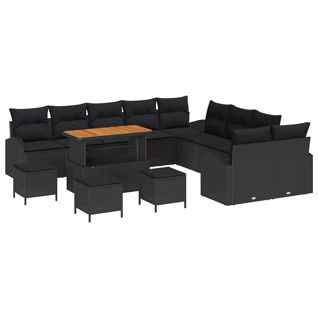 Kerti Kanapé Szett párnával 14 pcs Fekete polirattan