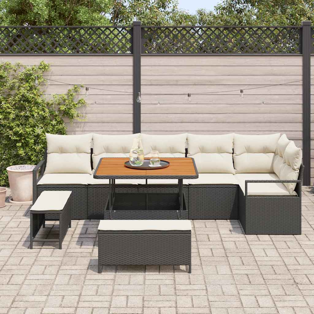 Kerti Kanapé Szett párnával 9 pcs Fekete Poli rattan