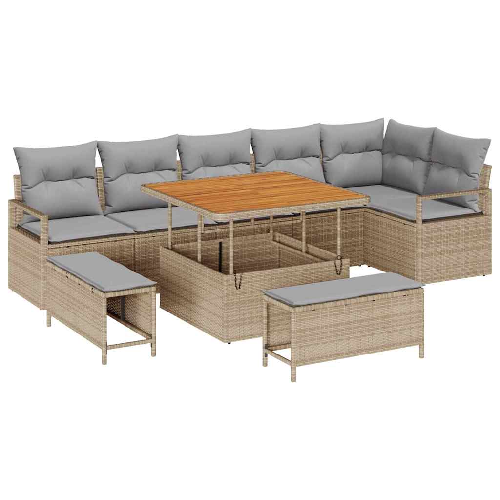 Kerti Kanapé Szett párnával 9 pcs Bézs Poli rattan