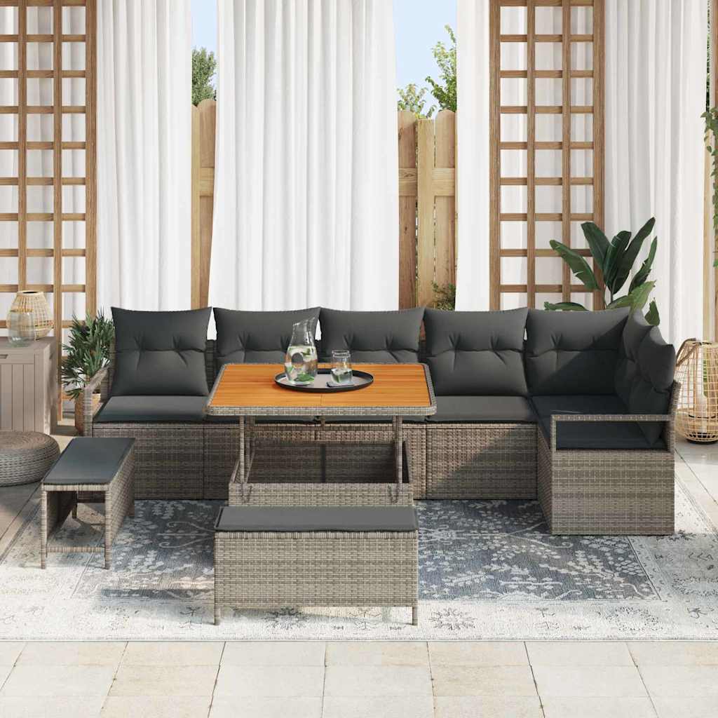 Kerti Kanapé Szett párnával 9 pcs Szürke Poli rattan